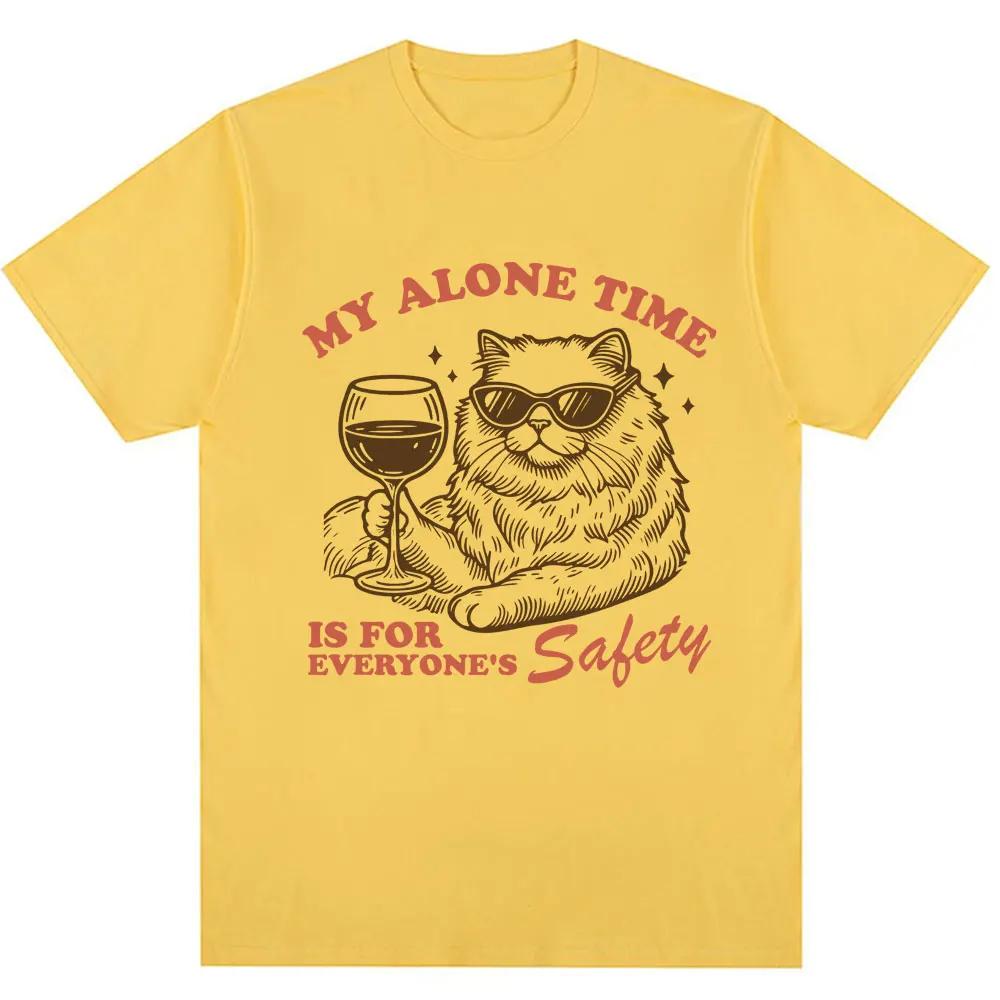 

Funny Cat My Alone Time Is for Everyone s Safety T Shirt Vintage Trendy Cat Lover T-shirts Hip Hop Loose Cozy Cotton Streetwear XXXXL жёлтый