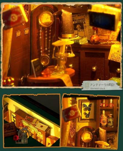 Moin Moin Dollhouse Miniature DIY Kit Set [English Instructions] Book-Shaped Green Magic Shop LED Light Paper Craft Bookends Book Town Bakery Classic