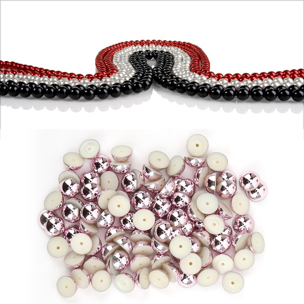 100pcs Semi Circular Pearl Beads Rivets Kit for Clothes Bags DIY Decoration Accessories(Purple )