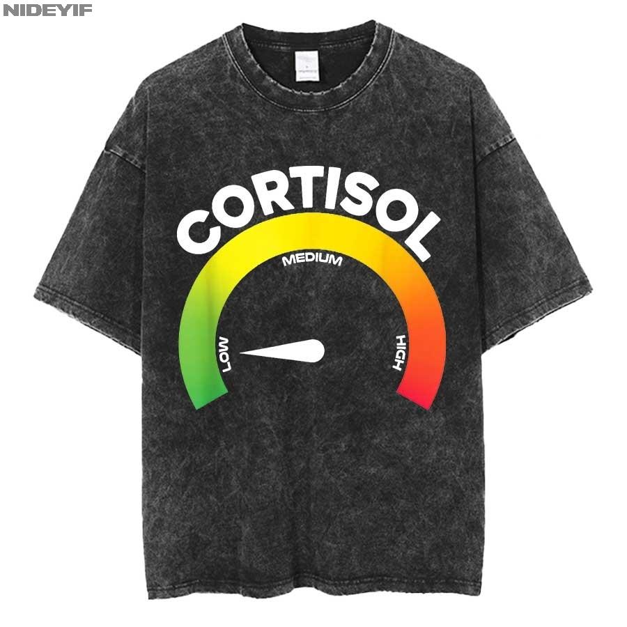 Low Cortisol Levels v Meme Oversized T shirt 100 Cotton Vintage Washed Tshirt for men women hiphop streetwear P806
