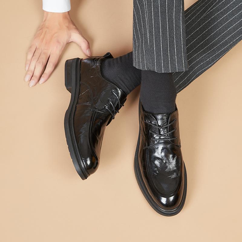 Boty z první vrstvy hovězí kůže Pánská kůže Prodyšná Měkká spodní část Britská kulatá hlava Business Formální Pánská obuv Měkký povrch Běžné