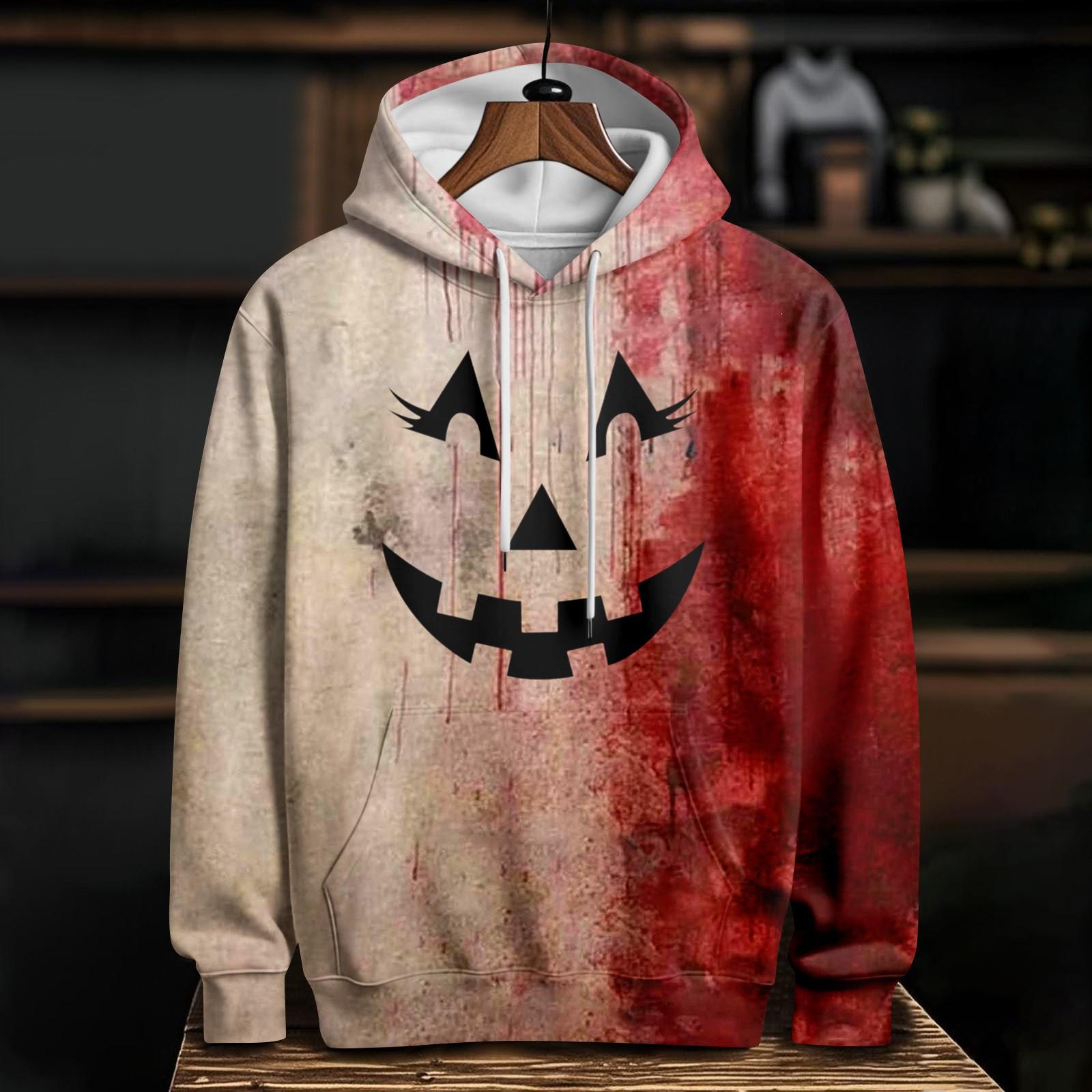 Women s Casual Fashion Halloween Printed Long Sleeve Pullover Hooded Sweatshirt L бежевый
