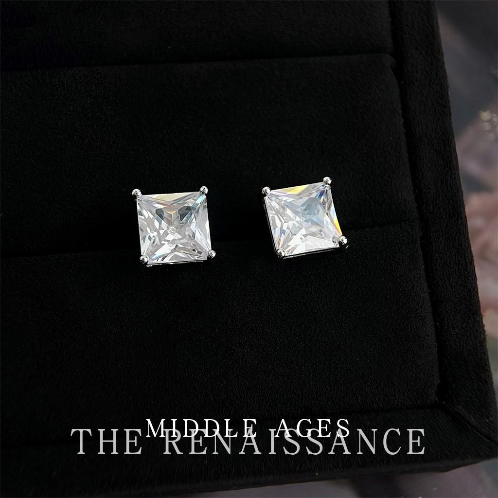 Burst~ Medieval geometric square zircon stud earrings temperament commuter earrings