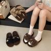 Lazy casual bow beaded thick-soled fluffy slippers women's autumn and winter new home curly fluffy slippers