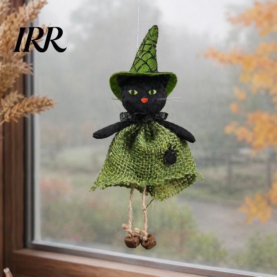 Dekorative Hexenstatue Halloween Hängedekoration, Gruselige Kürbis-/Geist-/Hexen-/Schwarze Katze Puppe Ornament mit Festlichem Jute-Rock für Spukhaus,