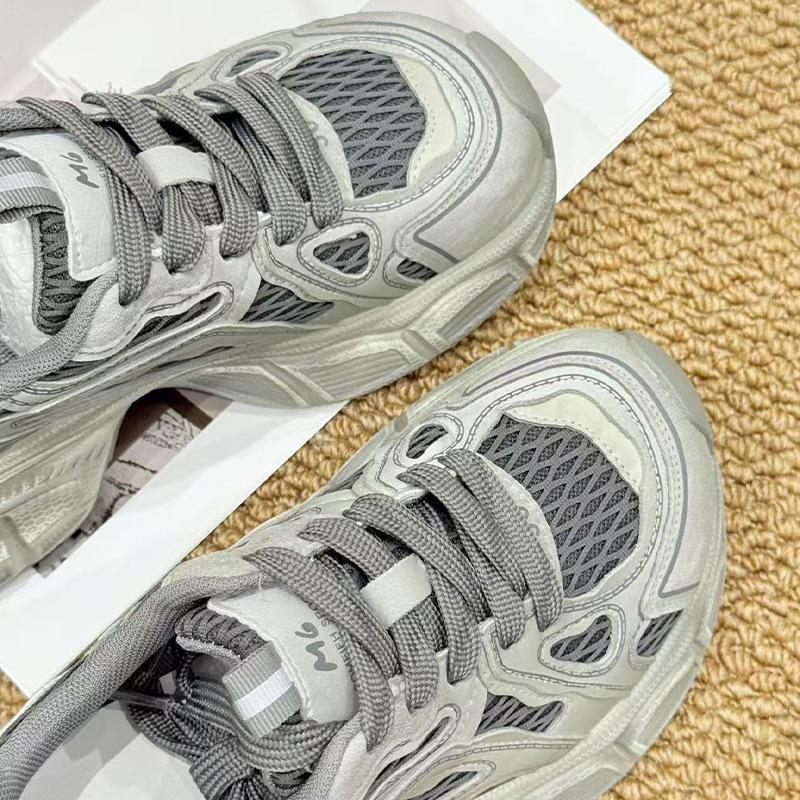 Daddy Shoes Girl 2025 Autumn New Thick-soled Breathable Mesh Running Shoes Polish Retro Trend Casual Shoes Women