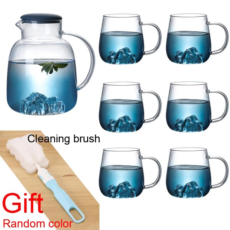 1800ml Glass Cold Water Bottle With Handle Fruit Tea Mug Kettle Mountain Design High Temperature Heatable Fine Jug Gradient Color for Home