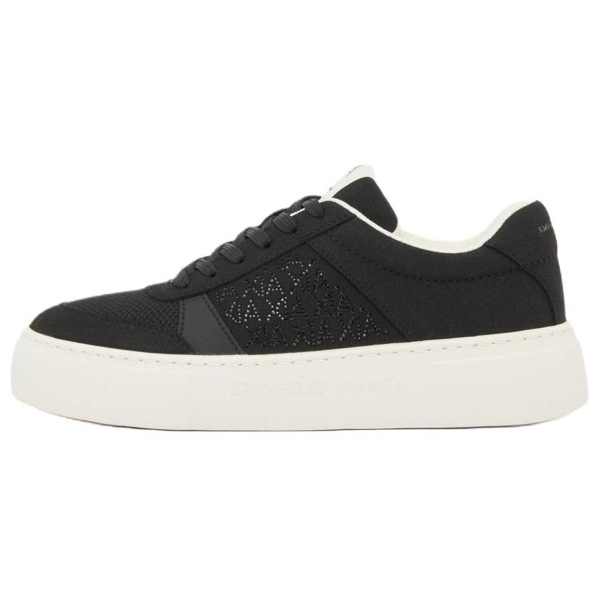 Armani Exchange Round Toe Lace-Up Rhinestone Logo Low-Top Sneakers 3.6cm Women sneakers Black XW002788AF23057UC001