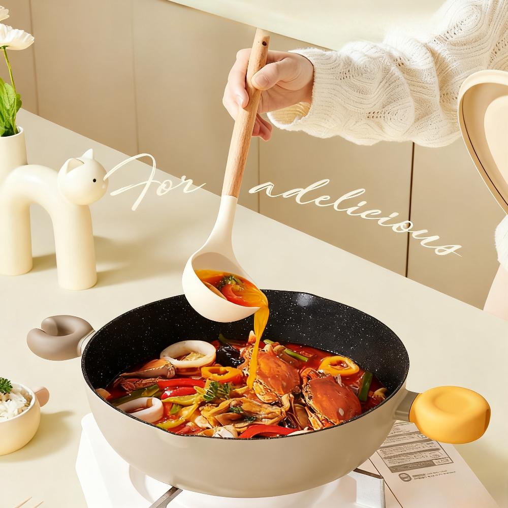 Wok with Lid Maifan Stone Nonstick Pan Multifunctional Integrated Wok for Household for Open Flame and Induction Cookers 28cm