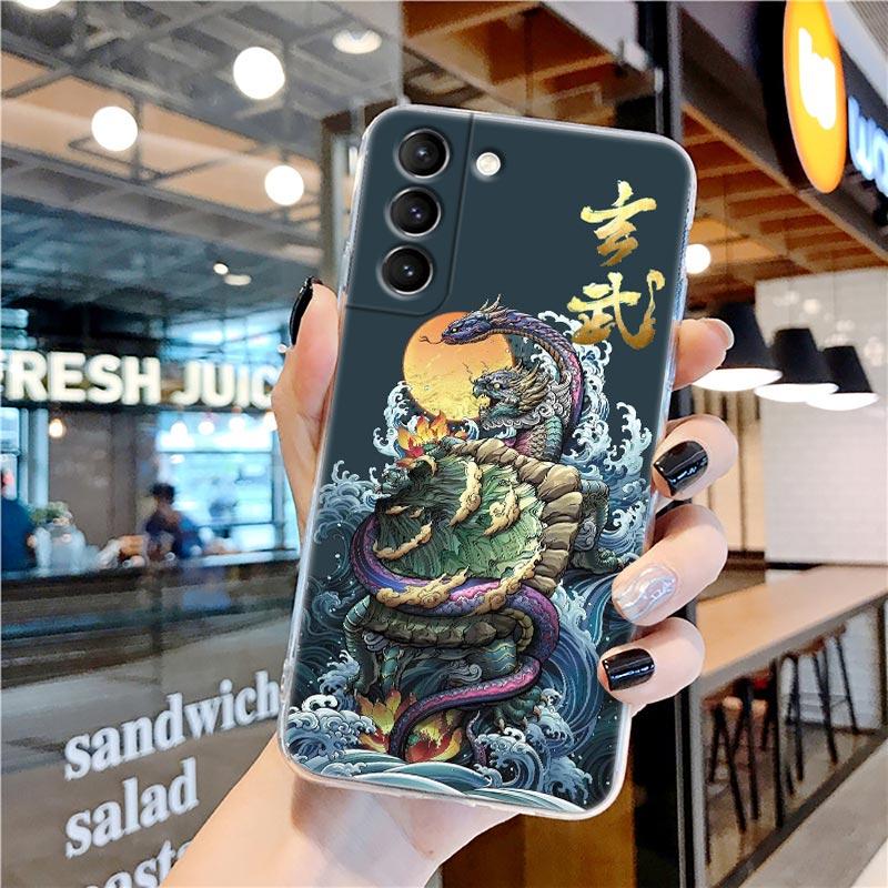 Zeichnung Drache Tiger Vögel Anime Klare Hülle für Samsung Galaxy S21 S20 FE S22 Ultra S10e S10 S9 Plus 5G Weiche Handyhülle Coque