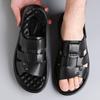 Men's Leather Slide Sandals Non-slip Soft Sole Open Toe Casual Summer Slippers for Indoor Outdoor