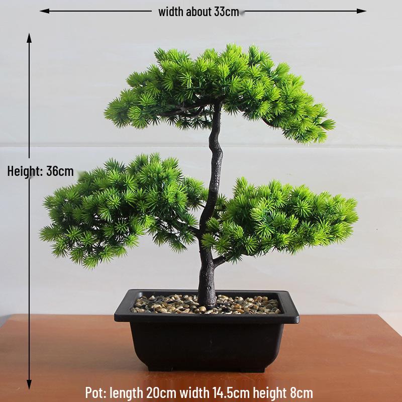 Umělé borové svatební květinové aranžmá: Zelený bonsaj penězovník pro domácí dekoraci