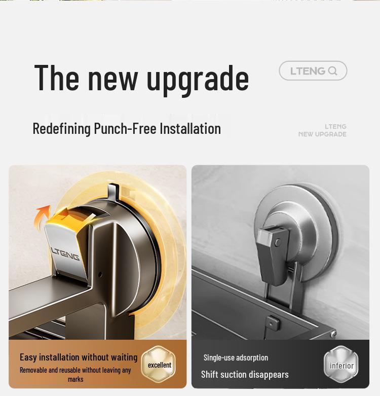 Bathroom Suction Cup Storage Basket - No-Drill Wall-Mounted Organizer