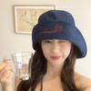 Korean Style Denim Fishing Cap Large Brim Foldable Bow Tie Hat Face Slimming Fashionable Sun Protection Retro Bucket Hat