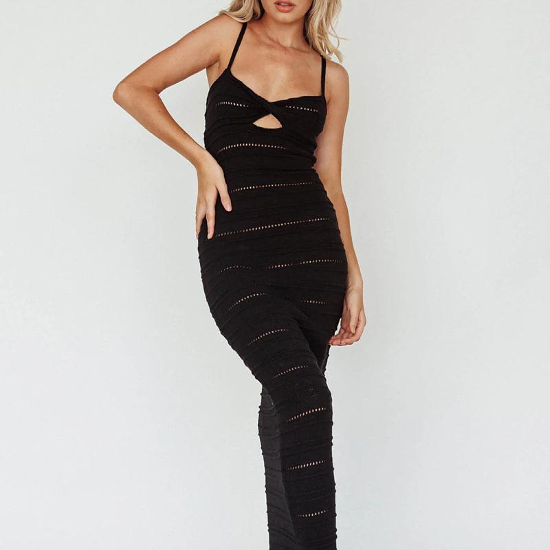 Hot Girl Camisole Dress Women's Sexy Hollow Out Twisted Knitted Dress Long Women Evening Dresses