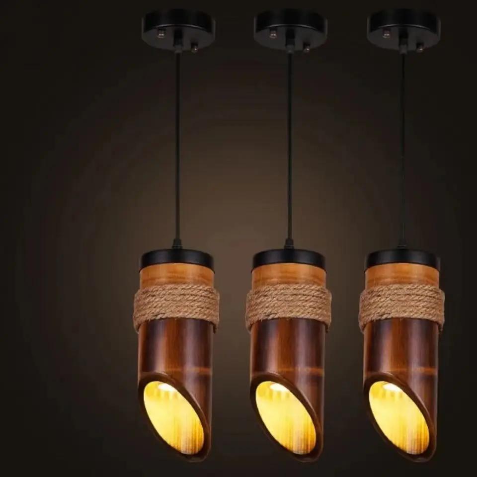 Nature Bamboo Tube Pendant Light New Chinese Style Hemp Rope Decoration Wooden Hanging Lamp for Dining Restaurant Homestay Hotel
