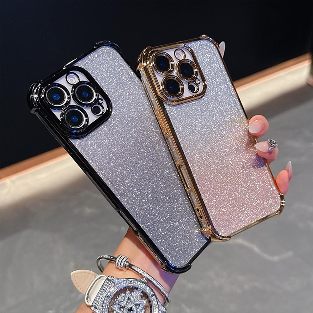 Luxury Plating Gradient Bling Glitter Shockproof Phone Case for Samsung S25 Ultra iPhone 16 Pro Xiaomi Redmi Note12 Itel Corners Reinforced Back Cover