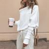 Sexy Women Solid Color Off Shoulder Long Sleeve Sweater Loose Knitted Pullover