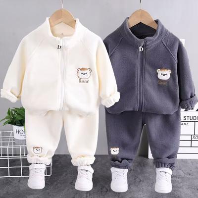 New Winter Girls Plush Set for Boys Casual Sports Two-piece Set for Baby Toddler Outdoor Clothing Sets
