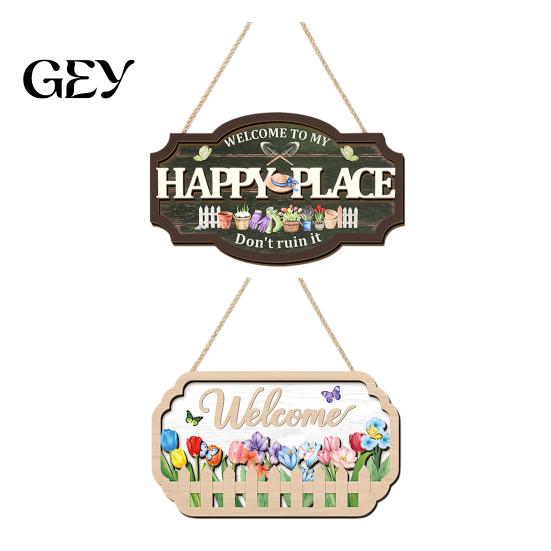 Wooden Hanging Sign Welcome Door for Front Door, Waterproof Sign, Colorful Spring Decor Hanger Decoration Home Farmhouse Garden Yard Porch