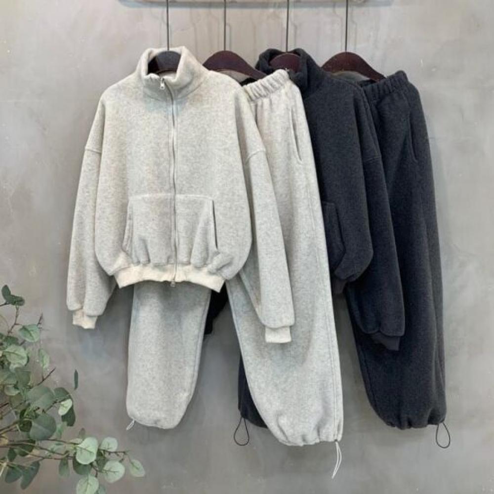 C S In The Room uniSex 2way Zip High neCk fleeCe Zip Up bandIng StrIng Wide Pant