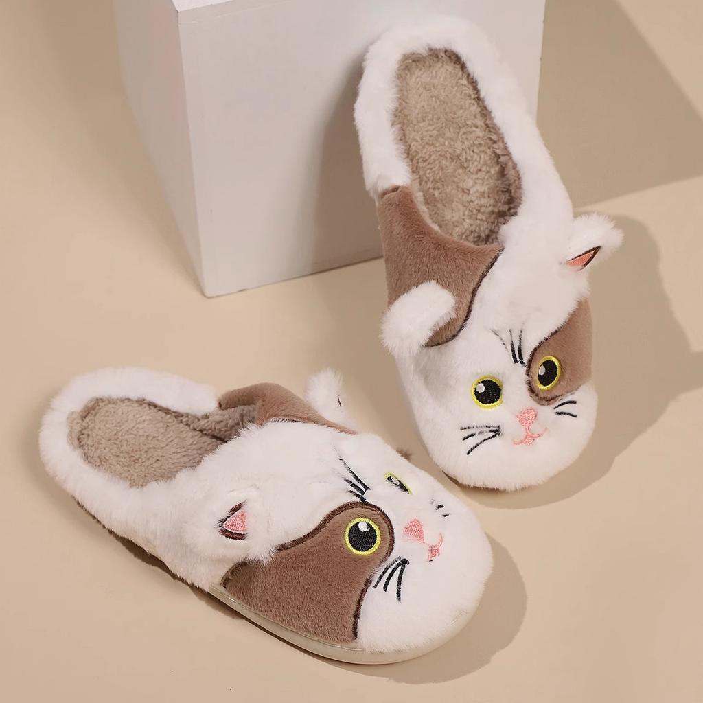 Women's Plush Cat Slippers - Winter Warm and Anti Slip Indoor Home Shoes, Cute Cartoon Cat Pattern, Essential for Home Use