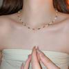 Real gold electroplated pearl beaded bow necklace niche versatile commuter collarbone chain fashion high-end jewelry women