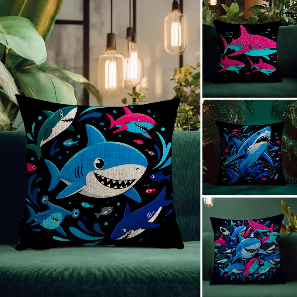 Animal Whale Shark Cushion Cover Natural Linen Pillowcase Set AllinOne Decor Cushion Cover for Sofa Bedroom Chair