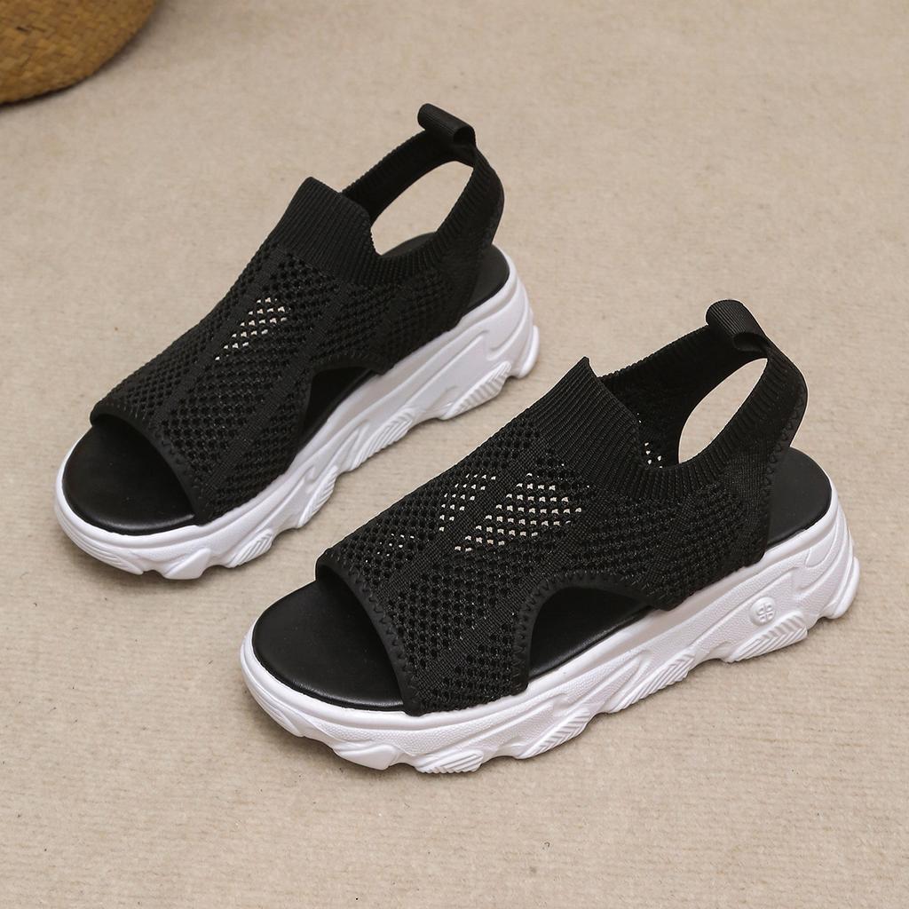 Women's Summer Plus Size Open Toe Sport Sandals Solid Color Design Mesh Casual Sandals