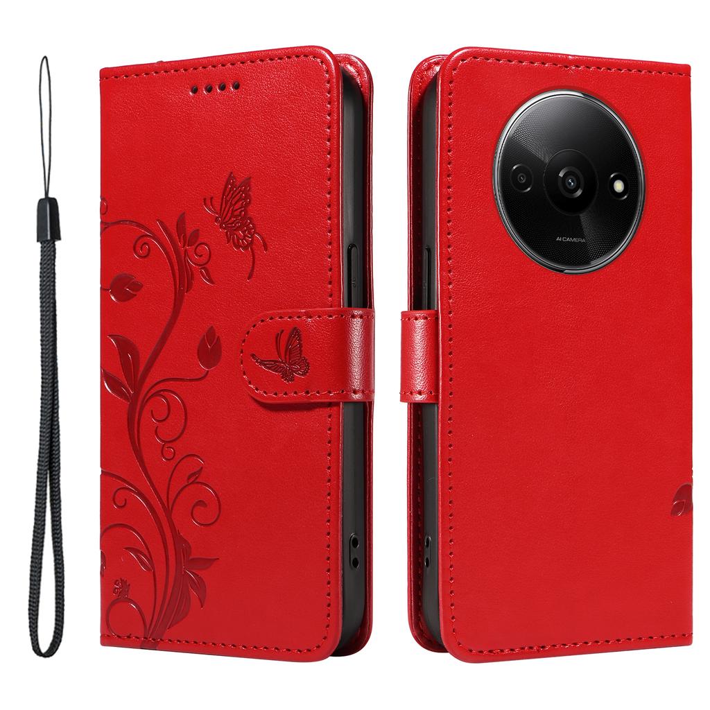 For Xiaomi Redmi A3/Poco C61 4G PU Leather Cases Flower Pattern Wallet Stand Phone Cover with Strap