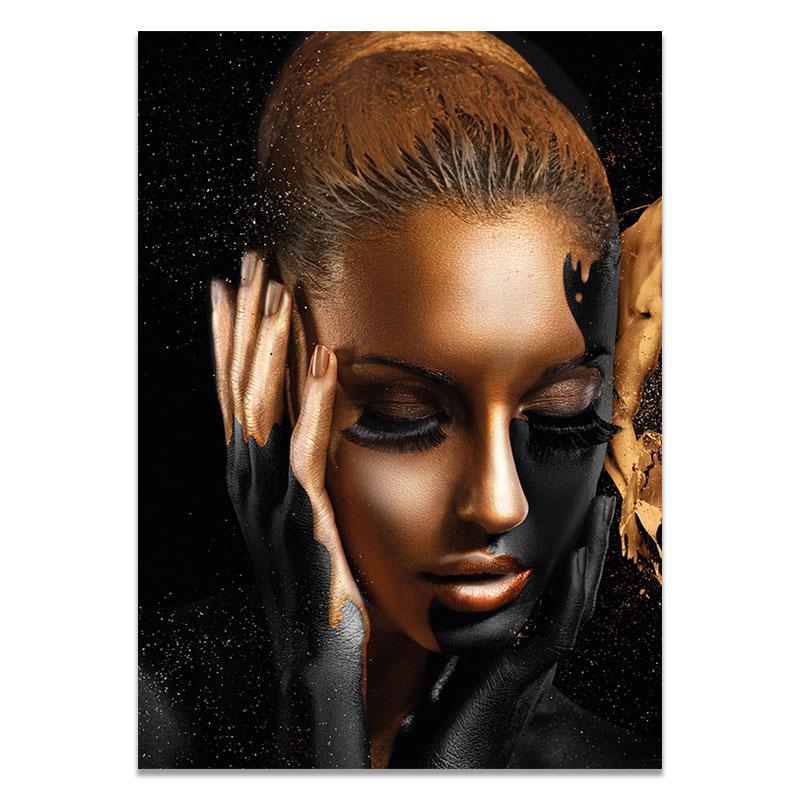 

Красивая черно-золотая женская картина на холсте, модный африканский художественный постер, принт Cuadros, настенное искусство для гостиной, украшение для дома 40x50cm No Frame