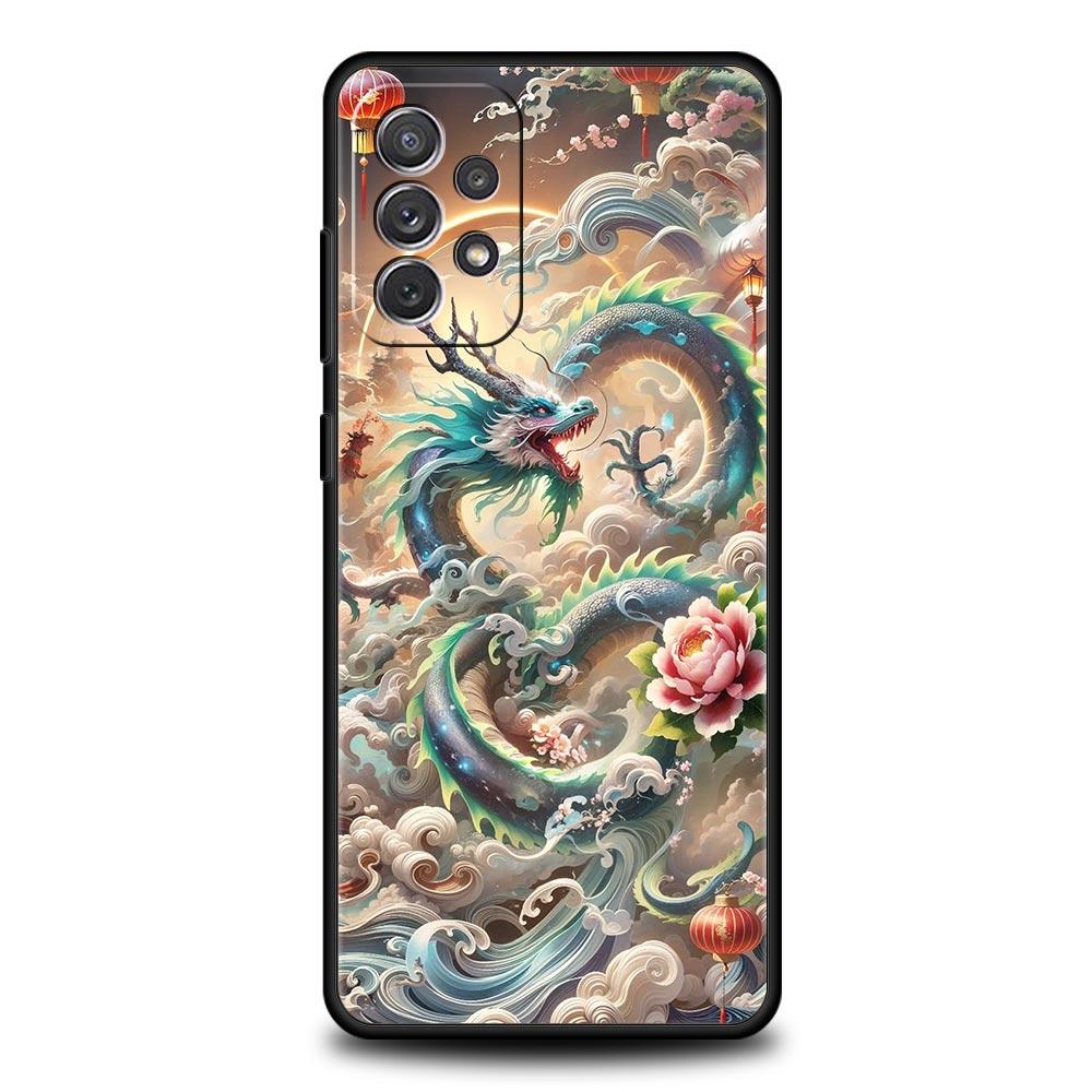 

Chinoiserie Loong Flower Dragon Phone Case for Samsung Galaxy A55 A35 A15 A14 A13 A25 A54 A51 A71 A72 A73 A32 A52 A41 Soft TPU Samsung A33 5G