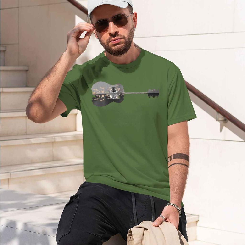 Vintage Guitar Lake Mountain Forest Reflection Silhouette Tee Country Nature Lover Casual Unisex Shirts For Unisex 2026 New Model S