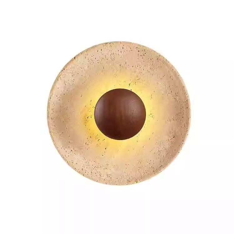 Japanese Wabi-Sabi Style Wall Lamp, Yellow Travertine Round, for Bedrooms, Restaurants, and Hallways