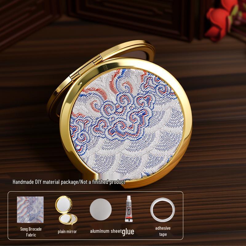 Handmade Imitation Song Brocade Makeup Mirror: Ancient Style Chinese Portable Mirror, Dragon Boat Festival Gift