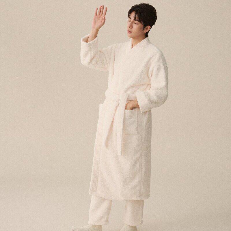 Unisex Coral Fleece Velvet Nightgown - Autumn/Winter Extended Bathrobe for Couples