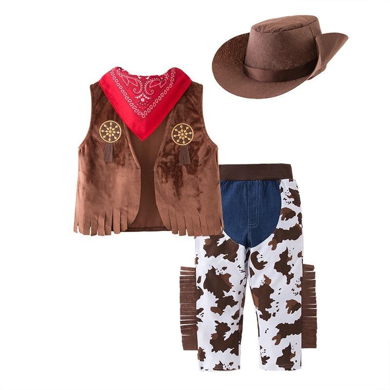 Western Cow boy Kids Costume Boy Toddler Role Play Outfit Vest Pants Set Party Performance Cute Authentic