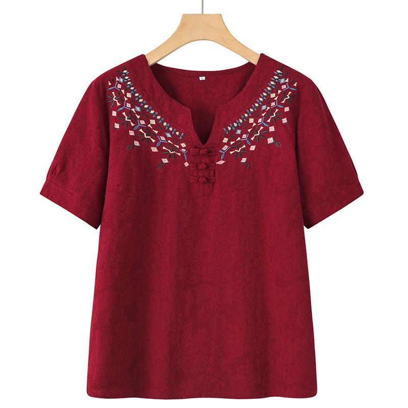 Women's Elegant Loose Casual Top Solid Color Plus Size Button Cotton Linen Short Sleeved Plus Size T-shirt