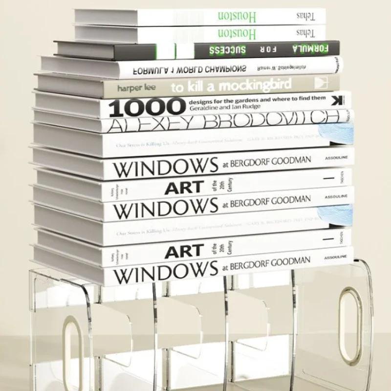 Acrylic Book Storage Rack with Box Portable Transparent Thicken Anti-slip Base Student Stationery Organizer Storage Home Items