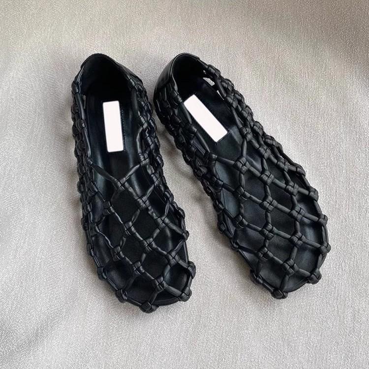 Sheepskin version~ mesh woven hollow breathable fish mesh shoes flat single shoes women's round head summer sandals pig cage shoes