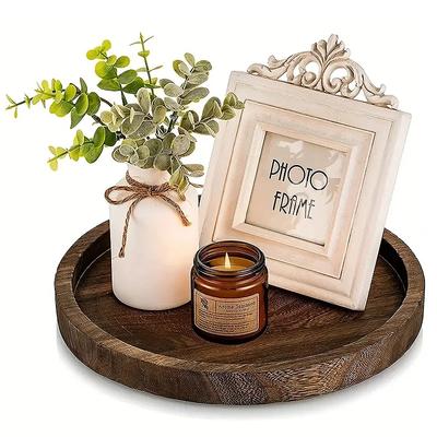 Rustikale Holztabletts, rund, Kerzenhalter aus Holz, Tablett, Teller, Snack, Dessert, Küchentisch, Mittelstück, Dekoration, Heimdekoration