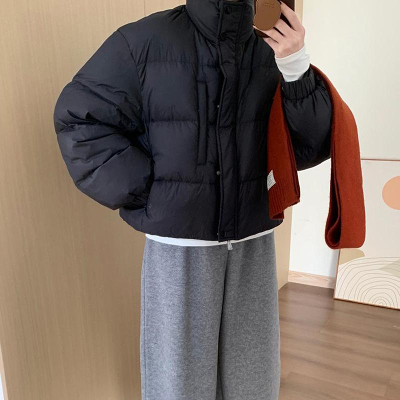 Small Korean stand-up collar short down jacket 2025 winter simple loose and thin bread jacket top jacket women
