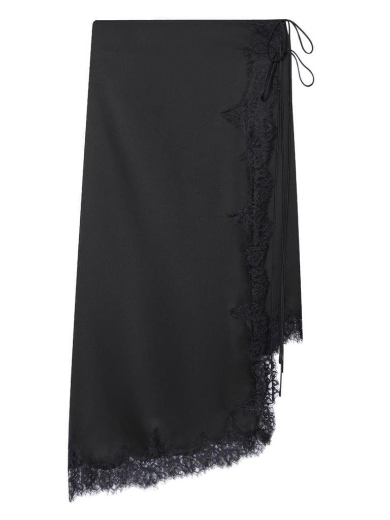 European & American Asymmetrical Lace Satin Skirt with Side Bow