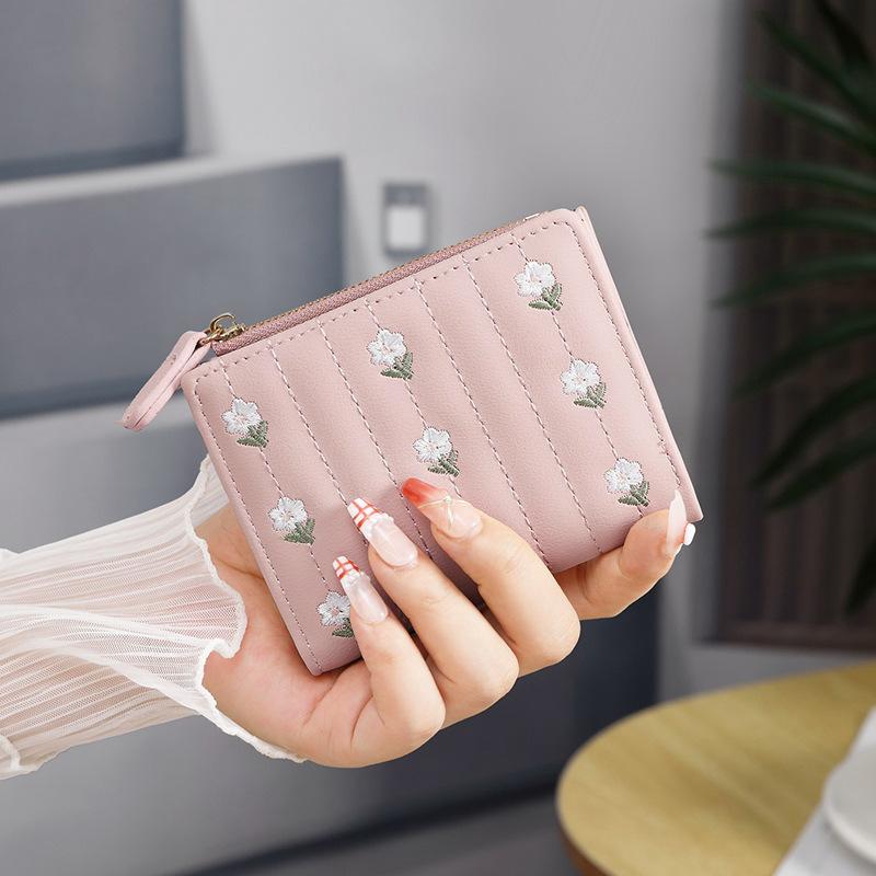 New Floral Embroidered PU Leather Women's Card Bag Coin Purse Slim Credit Card Holder Wallet for Women ID Card Pocket