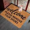 "Welcome Please Remove Shoes" Flannel Doormat - Machine Washable Polyester for Entryway, Kitchen, Balcony Indoor Decor Mat