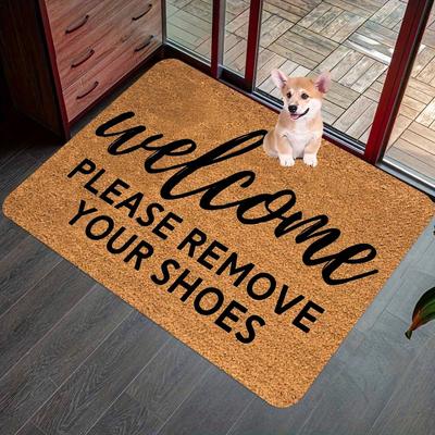 "Welcome Please Remove Shoes" Flannel Doormat - Machine Washable Polyester for Entryway, Kitchen, Balcony Indoor Decor Mat