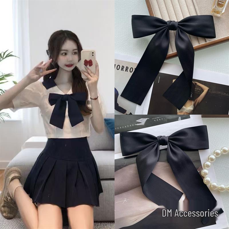 Sweet JK School-Style Matte Bow Brooch - Large Cotton Ribbon Pin for DIY, Clothing, Bags, or Decorations.