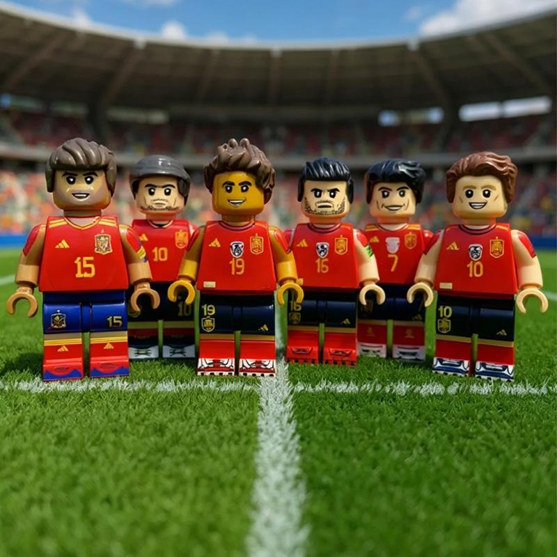 6 Stück Fußballspieler Bausteine Mini-Figuren Sportler Kinder Montagespielzeug Schlüsselanhänger Anhänger