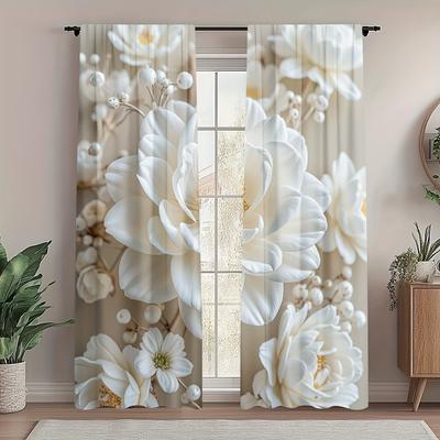 Perdele cu Imprimeu Floral 2 buc - Material Poliester, Lavabile la Mașină, Potrivite pentru Dormitor, Bucătărie, Birou, Sufragerie