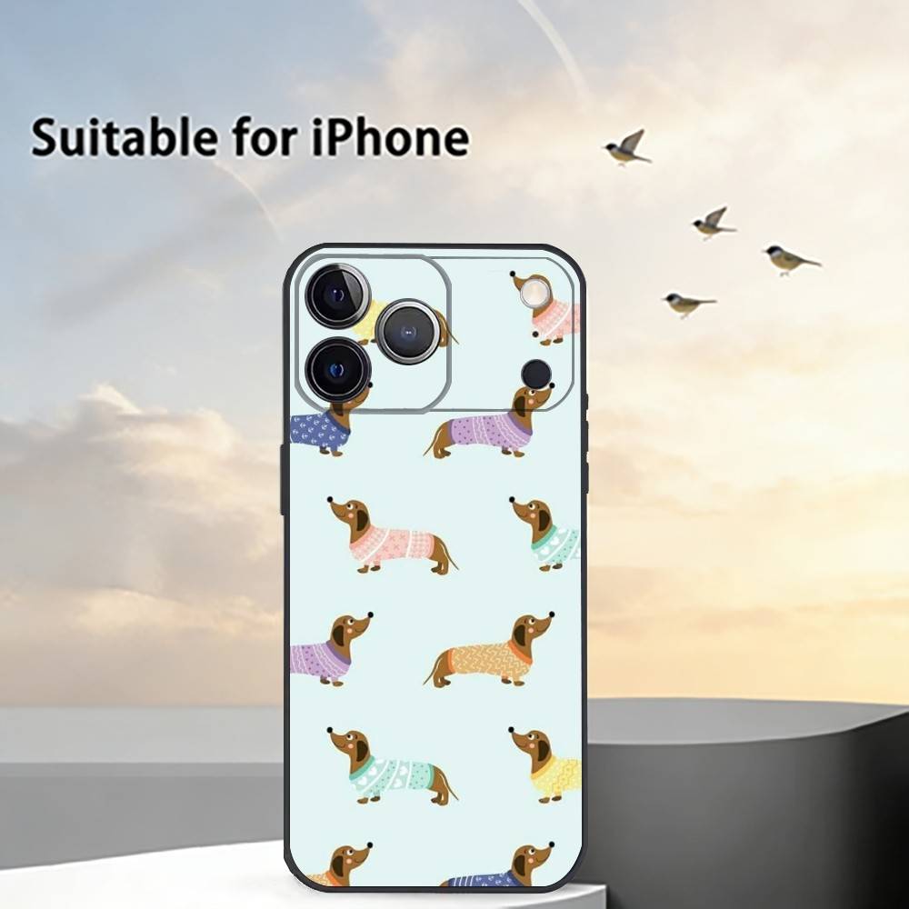 Cute Dachshund Sausage D-Dog Phone Case For iPhone 17, 16,15,14,13,12,11 Plus,Pro Max, Others Soft Black Cover iPhone14ProMax